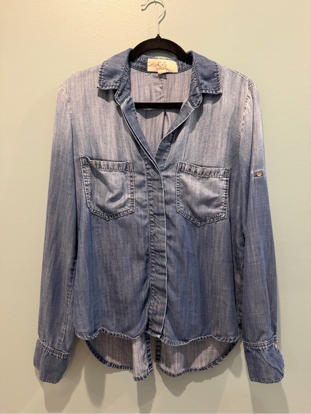 C & S Light Wash Denim Button-Up Shirt